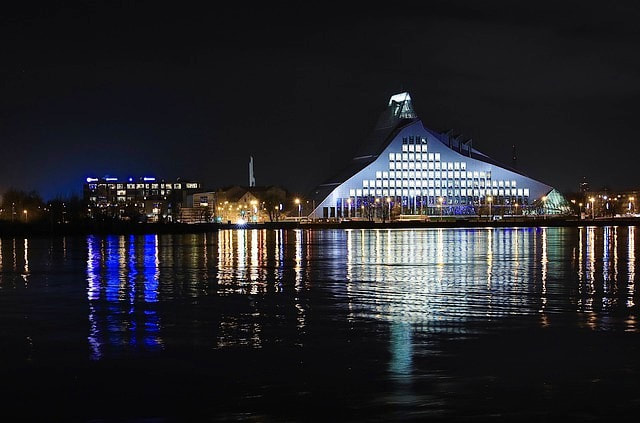 Riga's library at night